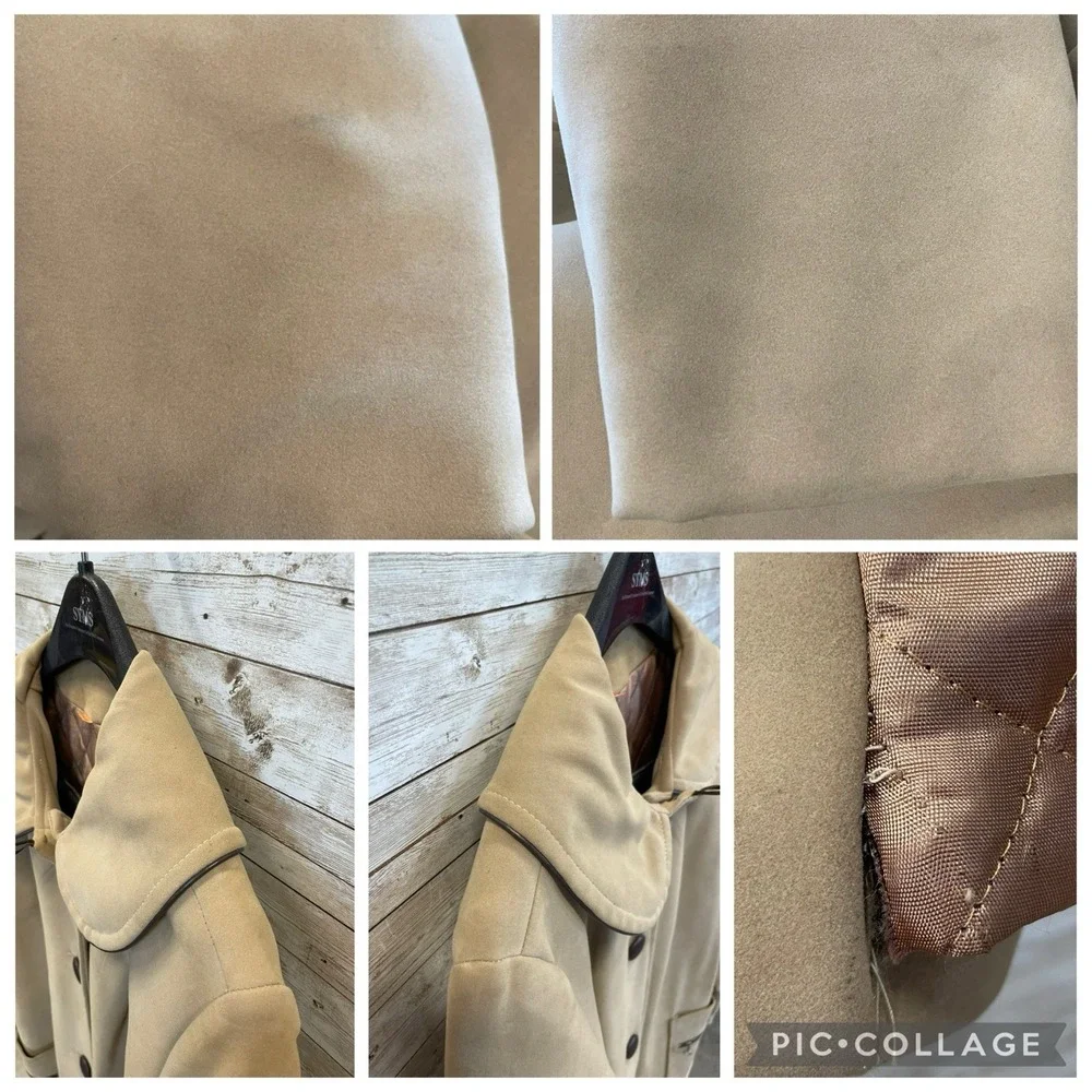 Vintage 60s-70s Womens 18 Coat Mod Tan Faux‎ Suede Peter Pan Collar A-Line USA